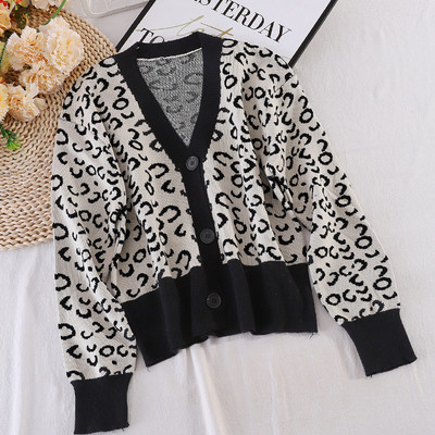V-kujulise krae ja leopardimustriga sügisene naistevest