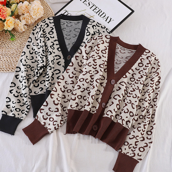 V-kujulise krae ja leopardimustriga sügisene naistevest