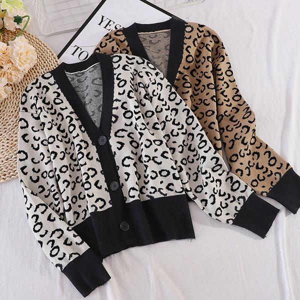 V-kujulise krae ja leopardimustriga sügisene naistevest