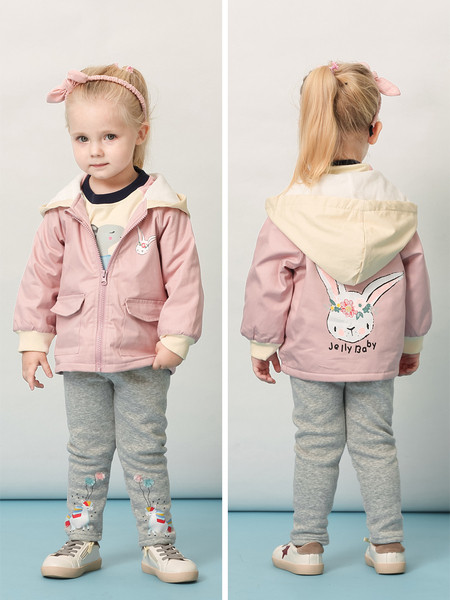 Kapuutsiga ja aplikatsiooniga laste jope tüdrukutele