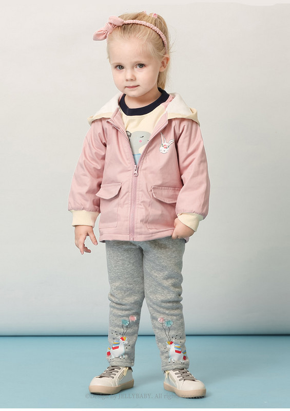 Kapuutsiga ja aplikatsiooniga laste jope tüdrukutele