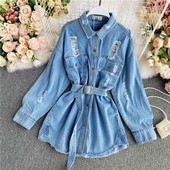 Naiste vabaaja sügisjope vöö ja rebenenud mustriga