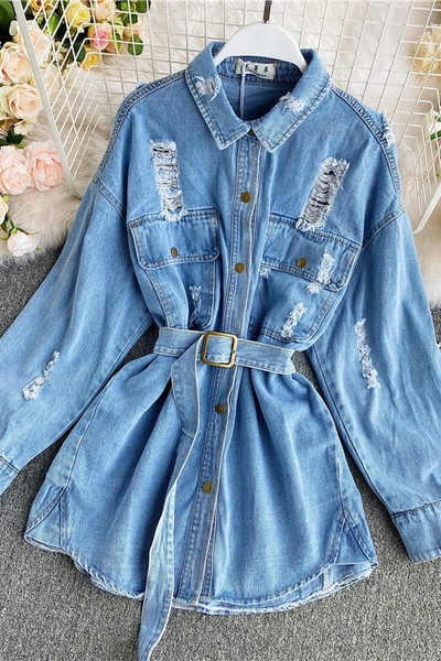 Naiste vabaaja sügisjope vöö ja rebenenud mustriga