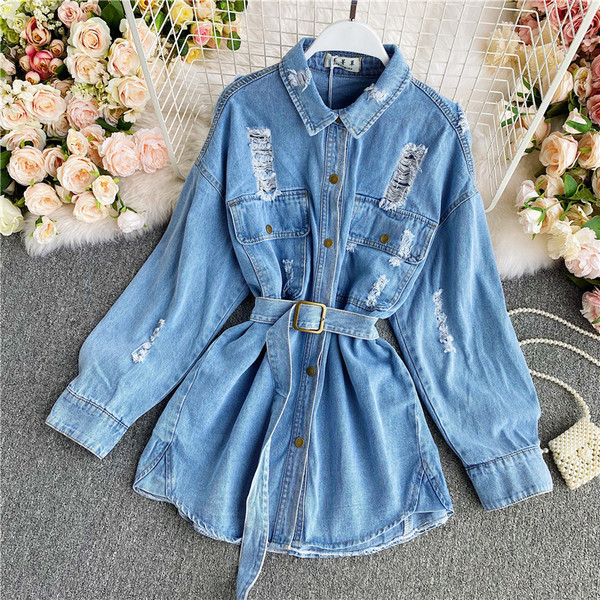 Naiste vabaaja sügisjope vöö ja rebenenud mustriga