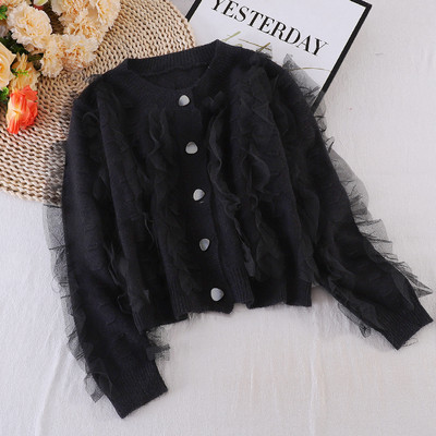 Kootud naiste vest ovaalse krae ja tülliga