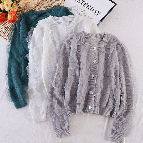 Kootud naiste vest ovaalse krae ja tülliga