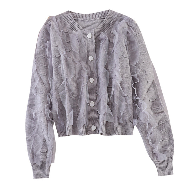 Kootud naiste vest ovaalse krae ja tülliga