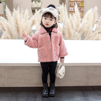 Laste kohev taskutega roosa ja beež jope tüdrukutele