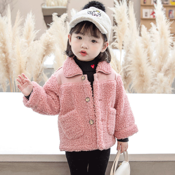 Laste kohev taskutega roosa ja beež jope tüdrukutele