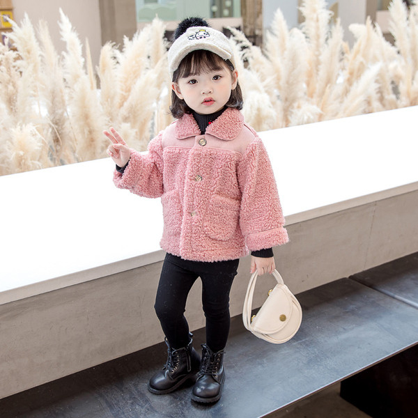 Laste kohev taskutega roosa ja beež jope tüdrukutele