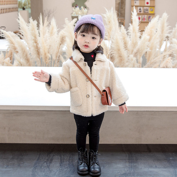 Laste kohev taskutega roosa ja beež jope tüdrukutele