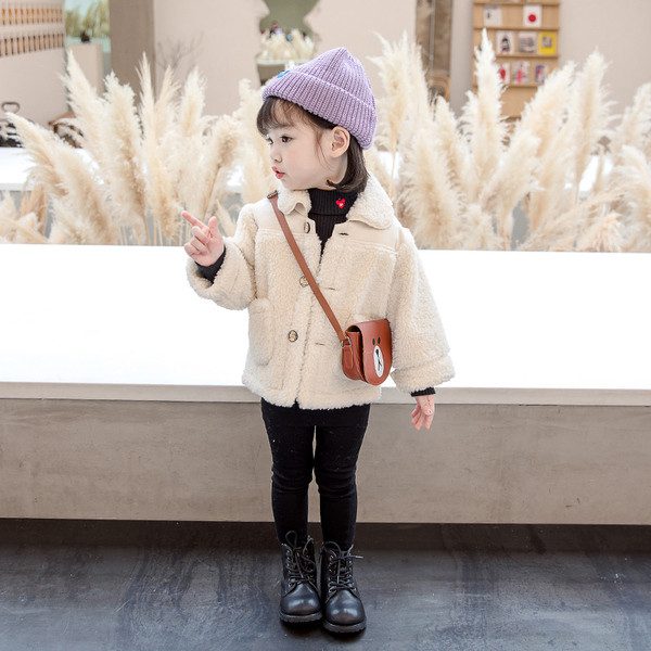 Laste kohev taskutega roosa ja beež jope tüdrukutele