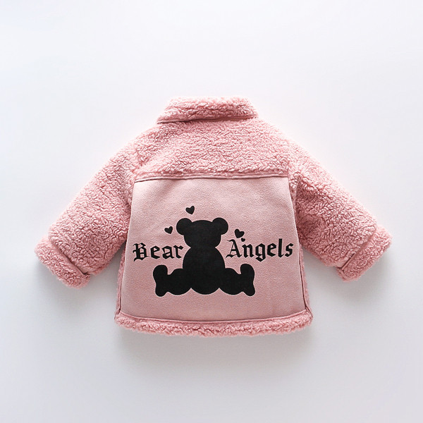 Laste kohev taskutega roosa ja beež jope tüdrukutele