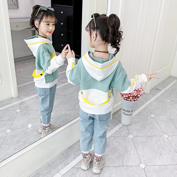 Μοντέρνο παιδικό σετ για κορίτσια με φούτερ και τζιν