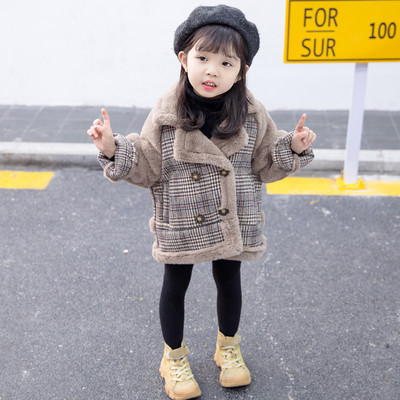 Dječji karirani kaput za djevojčice s mekom postavom