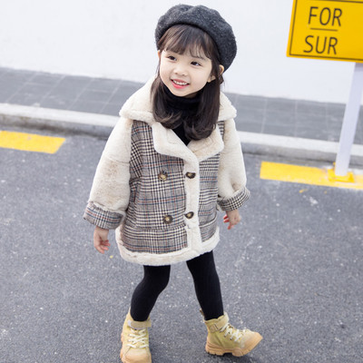 Dječji karirani kaput za djevojčice s mekom postavom