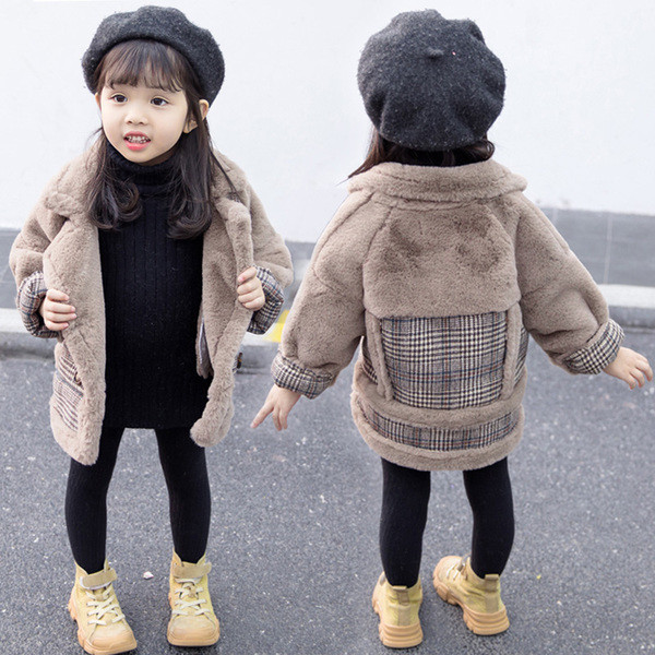 Dječji karirani kaput za djevojčice s mekom postavom