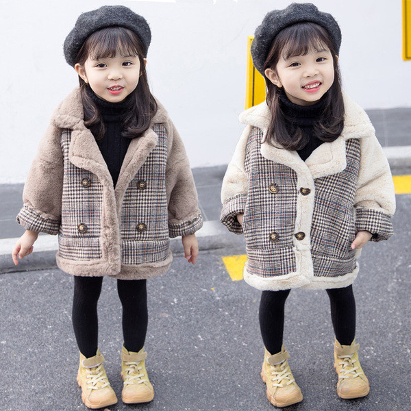 Dječji karirani kaput za djevojčice s mekom postavom