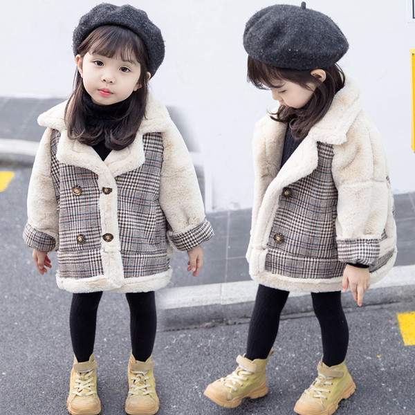 Dječji karirani kaput za djevojčice s mekom postavom