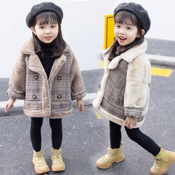 Dječji karirani kaput za djevojčice s mekom postavom