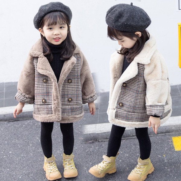 Dječji karirani kaput za djevojčice s mekom postavom