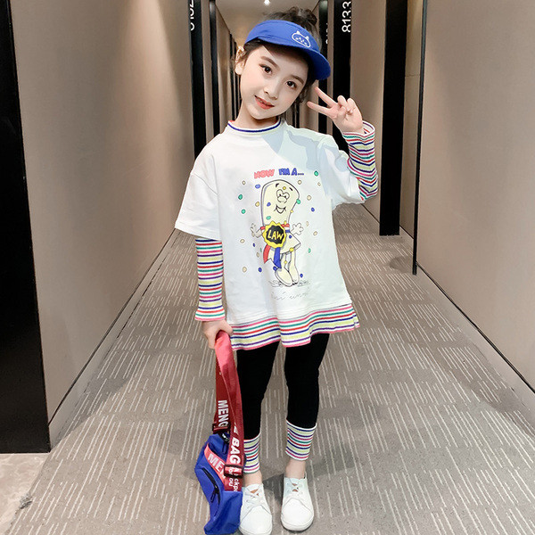 Μοντέρνο παιδικό σετ για κορίτσια από μπλούζα και κολάν