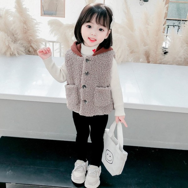 Igapäevane laste sulevest nööpide ja kapuutsiga beež