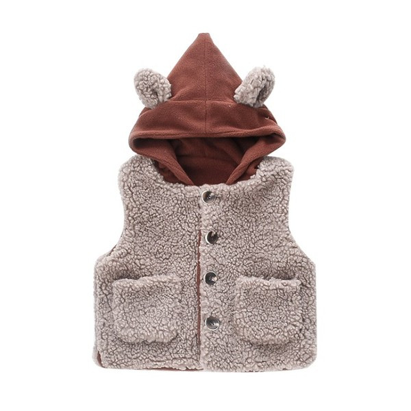 Igapäevane laste sulevest nööpide ja kapuutsiga beež