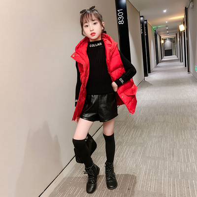 Moodne kapuutsiga laste talvevest - tüdrukutele