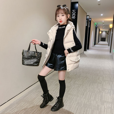 Moodne kapuutsiga laste talvevest - tüdrukutele