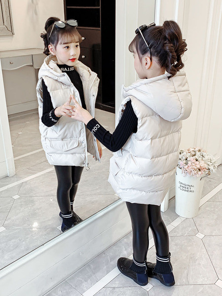 Moodne kapuutsiga laste talvevest - tüdrukutele