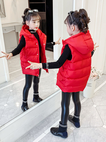 Moodne kapuutsiga laste talvevest - tüdrukutele