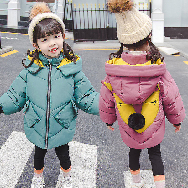 Χειμερινό παιδικό μπουφάν για κορίτσια με κουκούλα και τσέπες