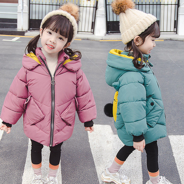 Χειμερινό παιδικό μπουφάν για κορίτσια με κουκούλα και τσέπες