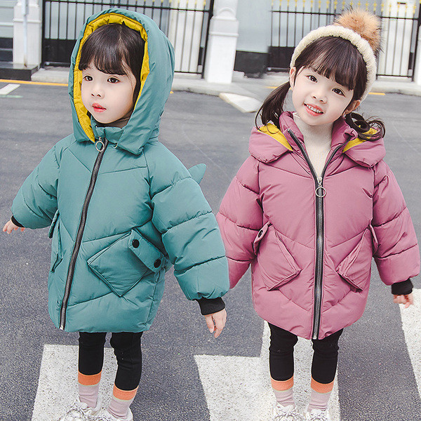 Χειμερινό παιδικό μπουφάν για κορίτσια με κουκούλα και τσέπες