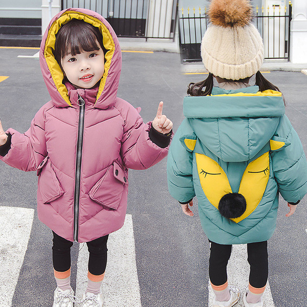 Χειμερινό παιδικό μπουφάν για κορίτσια με κουκούλα και τσέπες