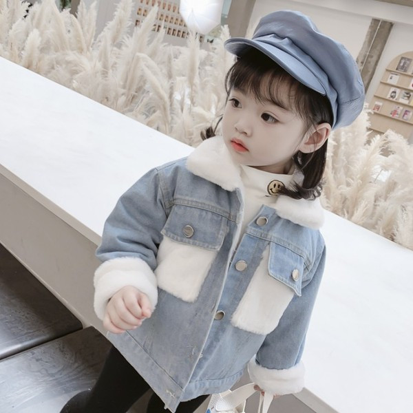 Tüdrukutele sobiv vabaaja laste teksajakk sule ja taskutega