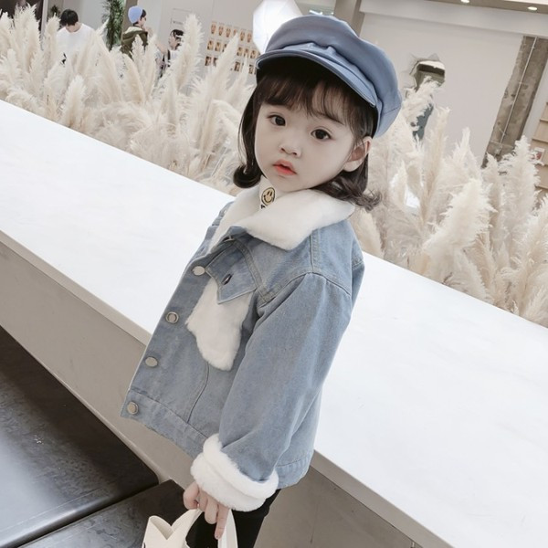 Tüdrukutele sobiv vabaaja laste teksajakk sule ja taskutega