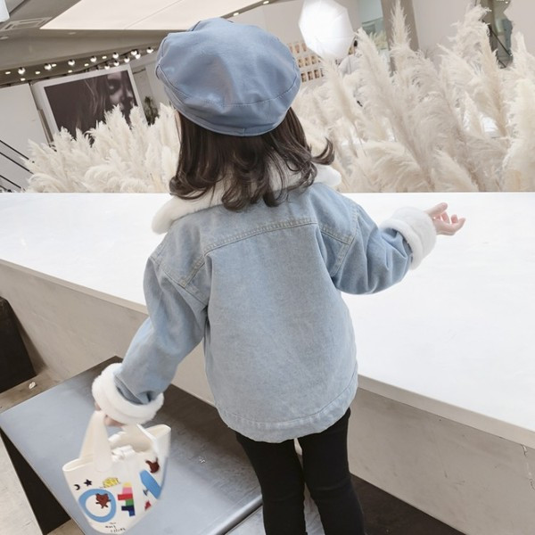 Tüdrukutele sobiv vabaaja laste teksajakk sule ja taskutega