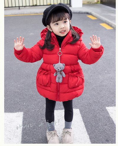 Kolmnurkse kapuutsi ja taskutega talvine lastejope tüdrukutele