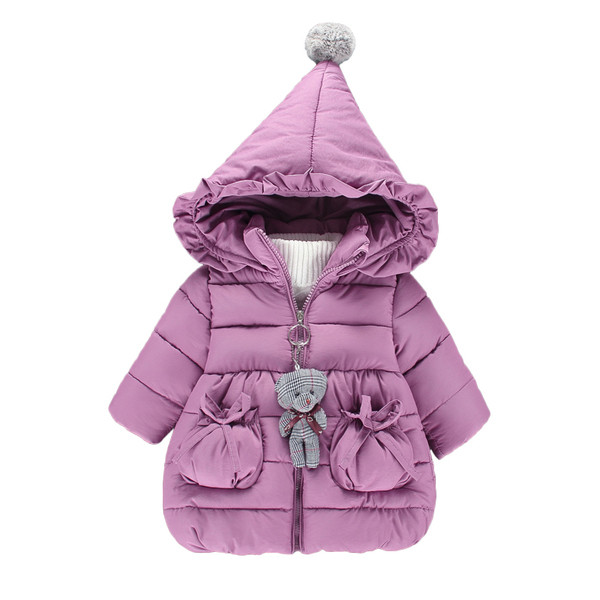 Kolmnurkse kapuutsi ja taskutega talvine lastejope tüdrukutele