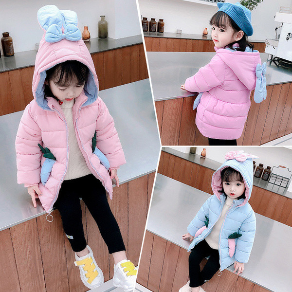 Kapuutsi ja paelaga talvine laste jope tüdrukutele