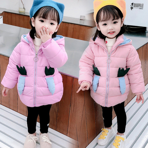 Kapuutsi ja paelaga talvine laste jope tüdrukutele