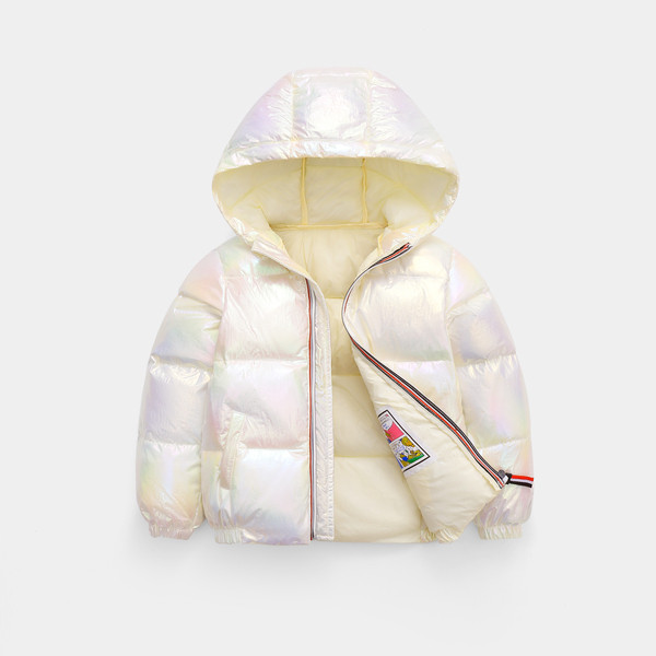 Παιδικό μπουφάν για κορίτσια και αγόρια με γυαλιστερό αποτέλεσμα και κουκούλα