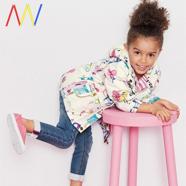 Φθινοπωρινό μπουφάν με κουκούλα και πολύχρωμο μοτίβο για κορίτσια