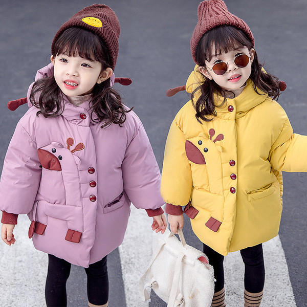 Νέο μοντέλο παιδικό μπουφάν για κορίτσια με κουκούλα και καμηλοπάρδαλη απλικέ