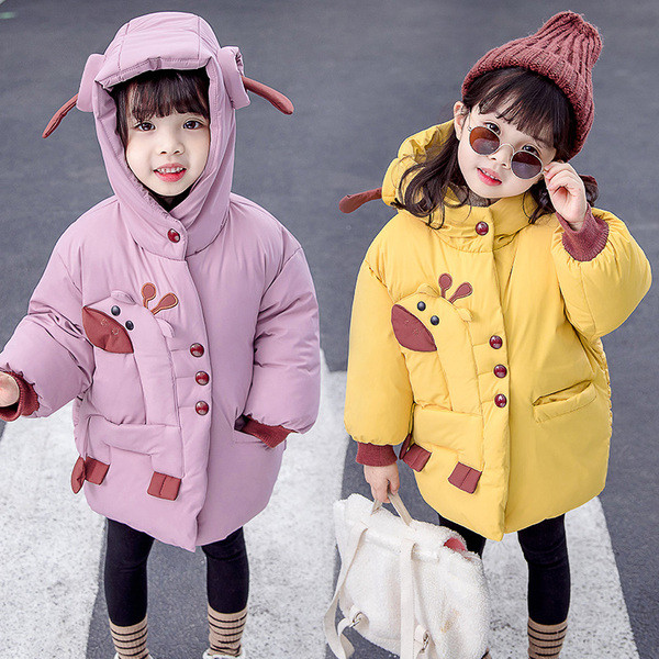 Νέο μοντέλο παιδικό μπουφάν για κορίτσια με κουκούλα και καμηλοπάρδαλη απλικέ