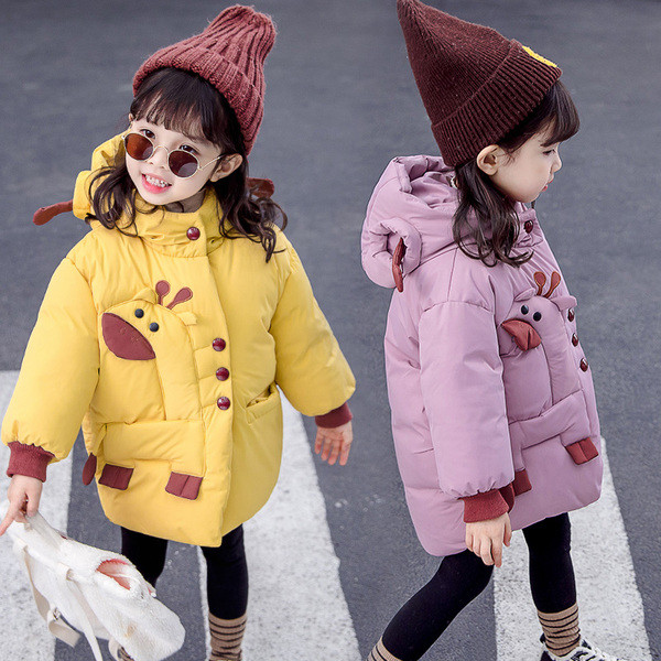 Νέο μοντέλο παιδικό μπουφάν για κορίτσια με κουκούλα και καμηλοπάρδαλη απλικέ