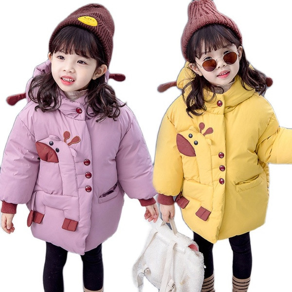 Νέο μοντέλο παιδικό μπουφάν για κορίτσια με κουκούλα και καμηλοπάρδαλη απλικέ