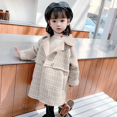 Laste pikk mantel krae ja nööpidega tüdrukutele